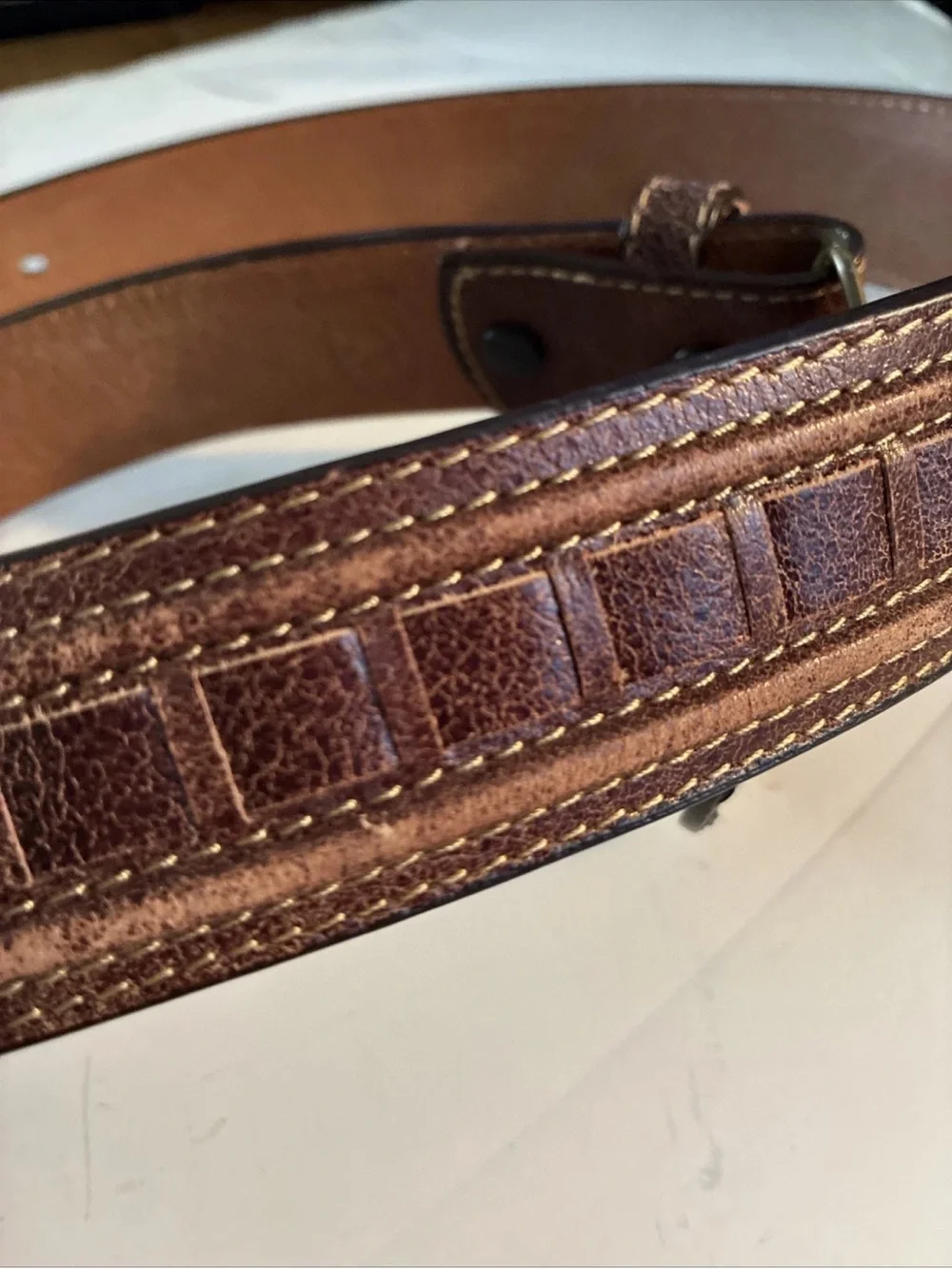 Vtg Tooled Leather Belt Julie Zsupnik Porcelain Moose Belt Buckle 43” W 1.5 Wide